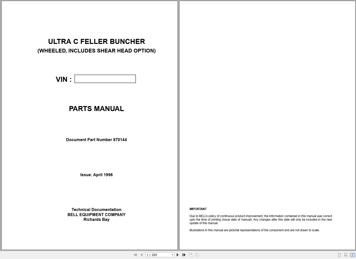 Bell Feller Buncher Ultra C Parts Manual 870144 1