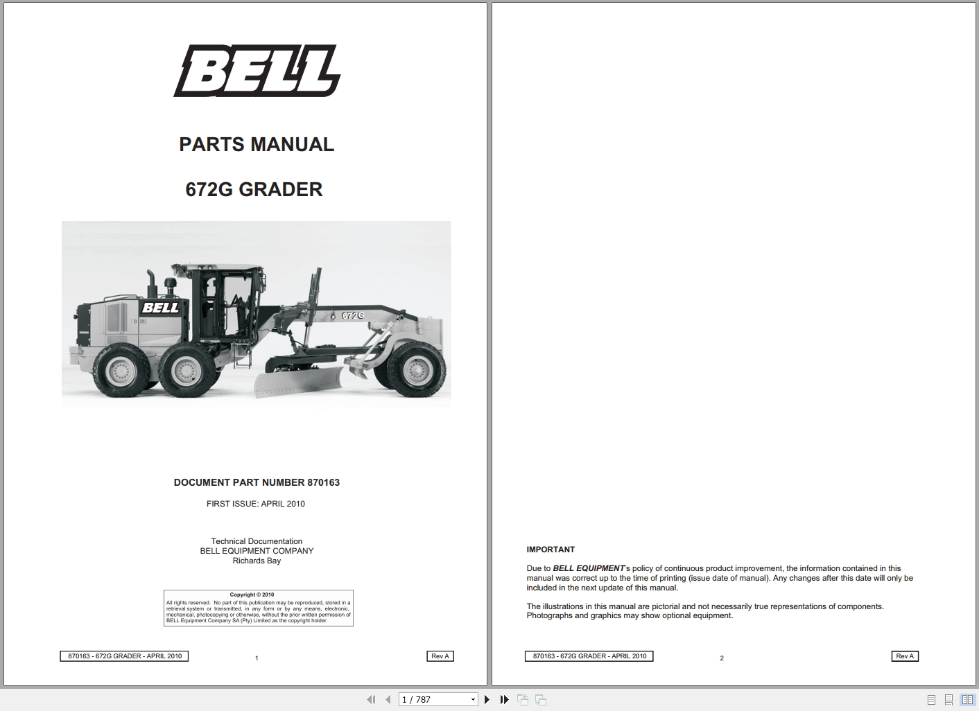 Bell Graders 672G Parts Manual 870163 1