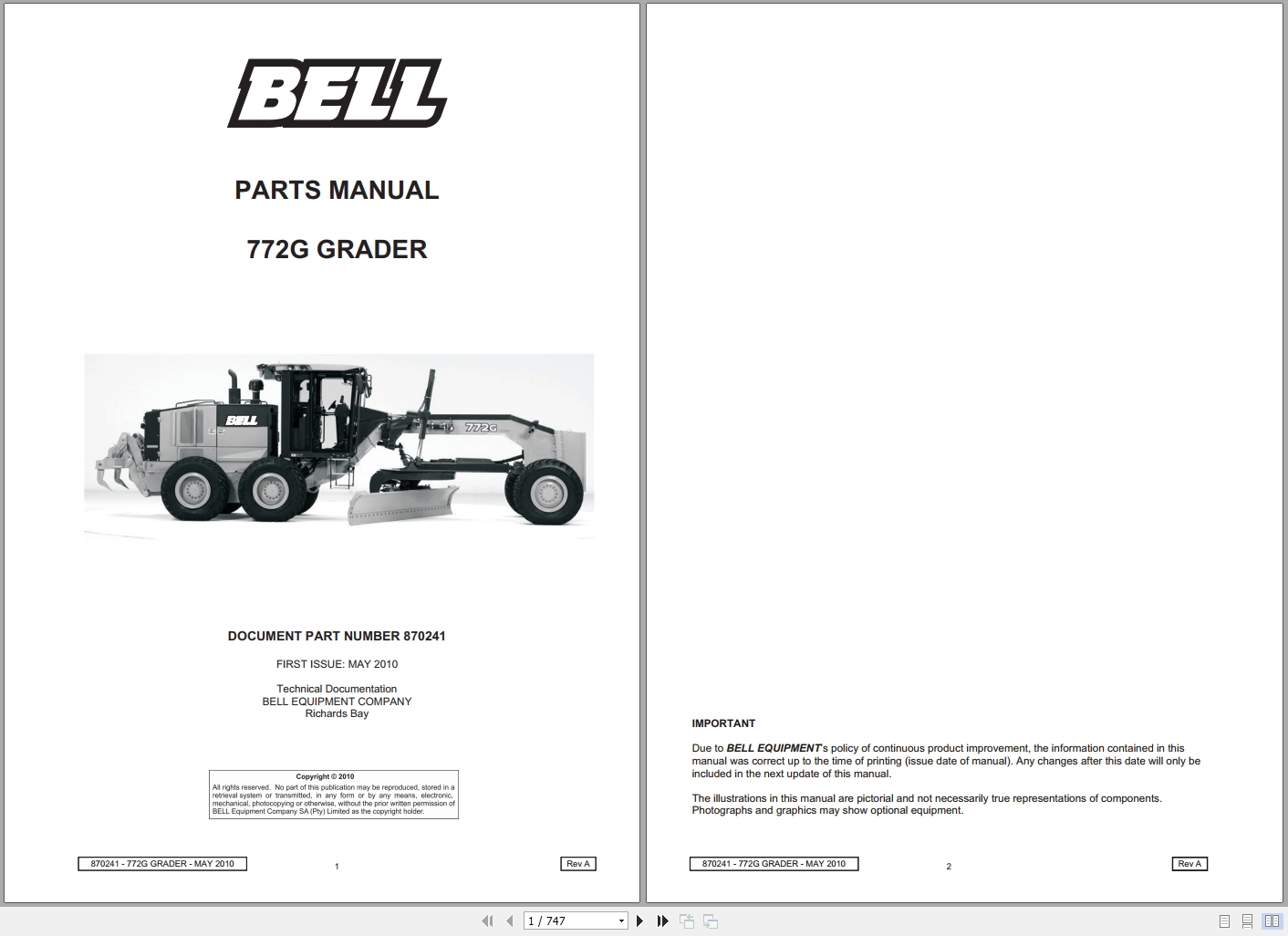 Bell Graders 772G Parts Manual 870241 1
