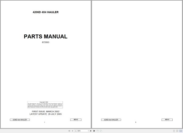 Bell Hauler 4206D 4×4 Parts Manual 872093 1