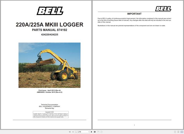 Bell Logger 220A MKIII 225A MKIII Parts Manual 874192 1