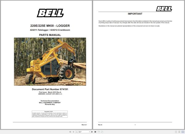 Bell Logger 220E MKIII 225E MKIII Parts Manual 874191 1