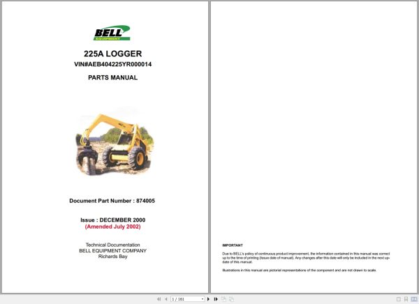 Bell Logger 225A Parts Manual 874005 1
