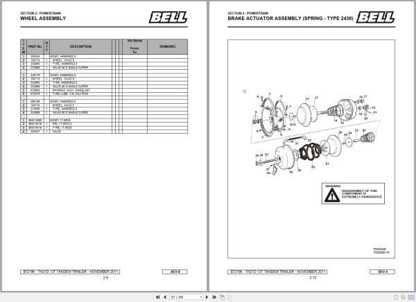 Bell Tandem Trailer TH21D 13T Parts Manual 872196 2