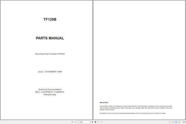 Bell Tracked Feller Buncher TF120B Parts Manual 874004 1