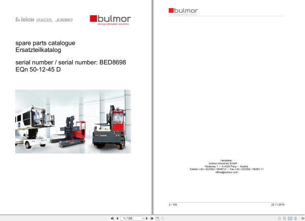 Bulmor Forklift EQn 50 12 45 D Parts Manual EN DE 1