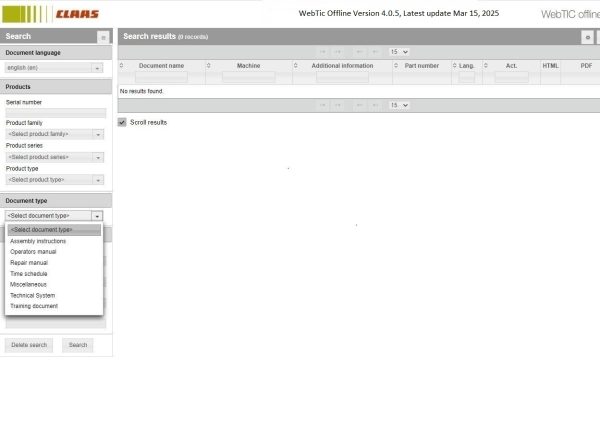 CLAAS WebTIC Offline EN 03.2025 Operator Schematic Repair Technical Documentation 01 2