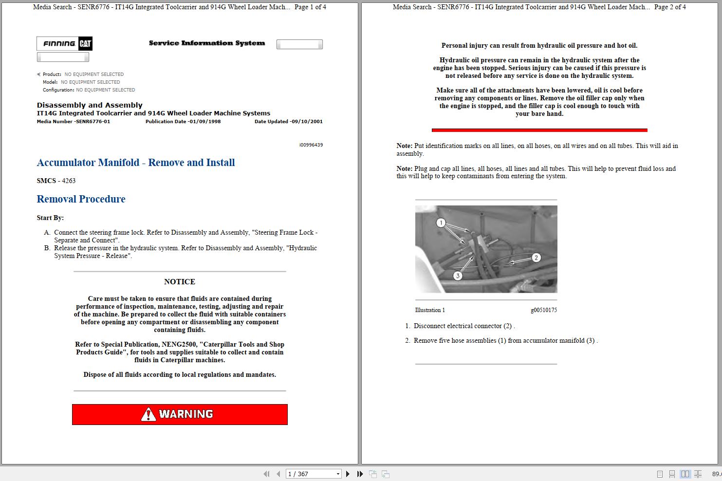 Caterpillar Compact Wheel Loader 914G 7ZM Operators Service Manual Schematics 1