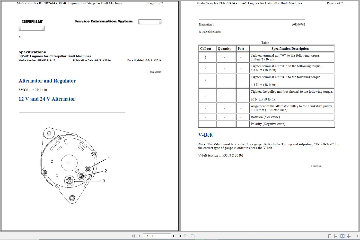 Caterpillar Engine 3054C Specifications RENR2414 12 1