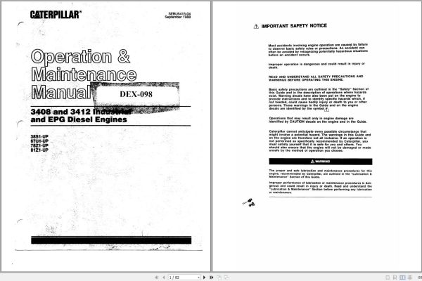 Caterpillar Engine 3408 3412 Operators Maintenance Manual SEBU5415 04 1