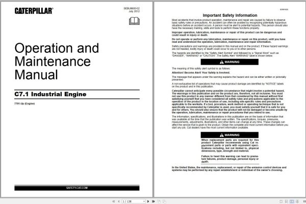 Caterpillar Engine C7.1 Operators Maintenance Manual SEBU8600 02 1