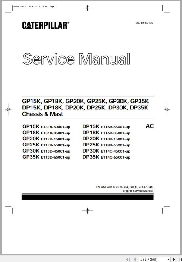 Caterpillar Forklift DP15K DP150 Service Manual Wiring Diagrams 1