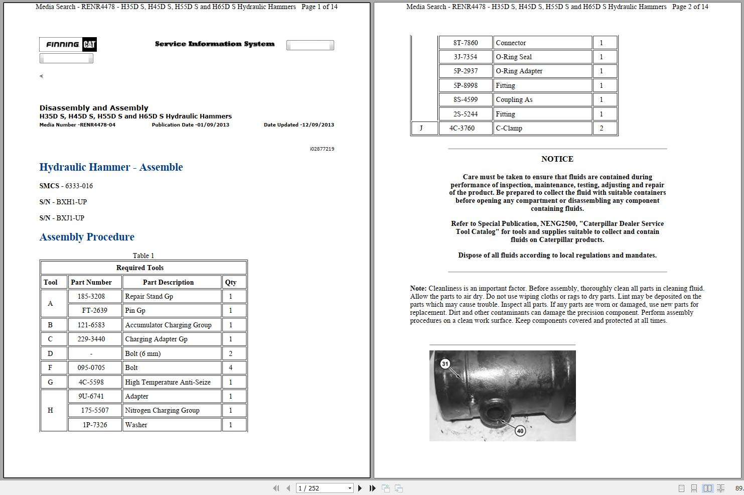 Caterpillar Hammer H55DS BWM Operators Maintenance Service Manual 1