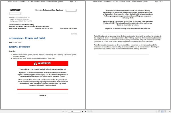 Caterpillar Multi Terrain Loader 247 CML Operators Service Manual Schematics 1