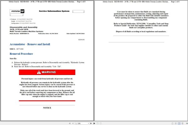 Caterpillar Multi Terrain Loader 287B MSH Operators Service Manual Schematics 1