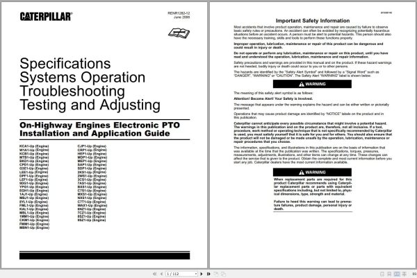 Caterpillar On Highway Engines Electronic PTO Operators Service Manual RENR1282 12 1