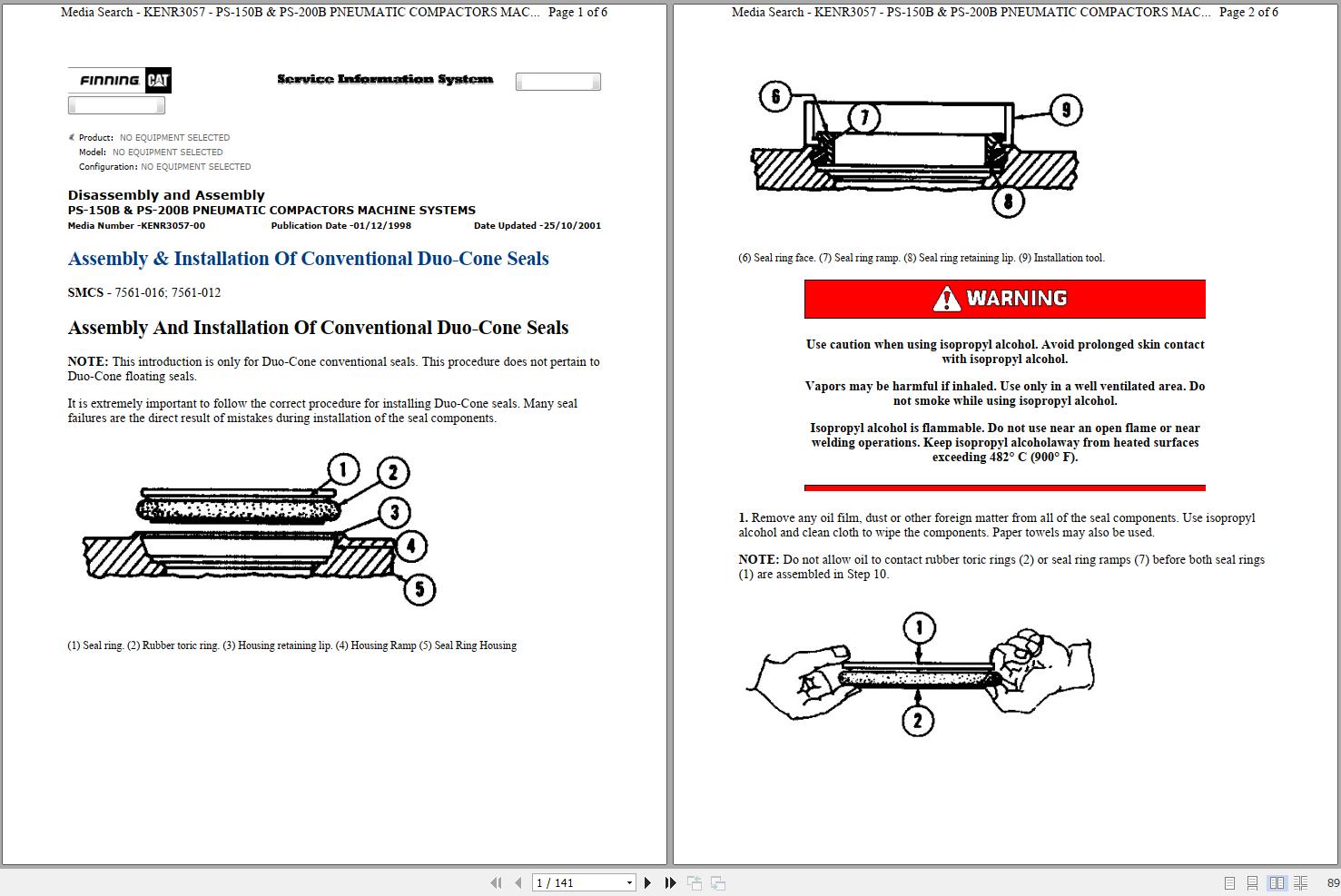 Caterpillar Pneumatic Compactor PS 150B 3XR Operators Service Manual Schematics 1