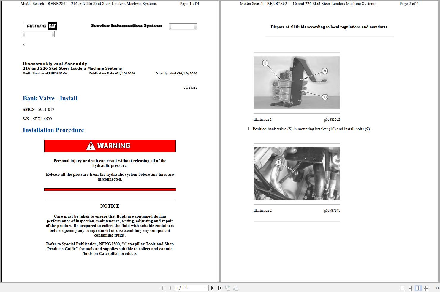 Caterpillar Skid Steer Loader 226 5FZ Operators Service Manual Schematics 1