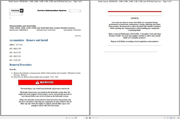 Caterpillar Skid Steer Loader 252B SCP Operators Service Manual Schematics 1