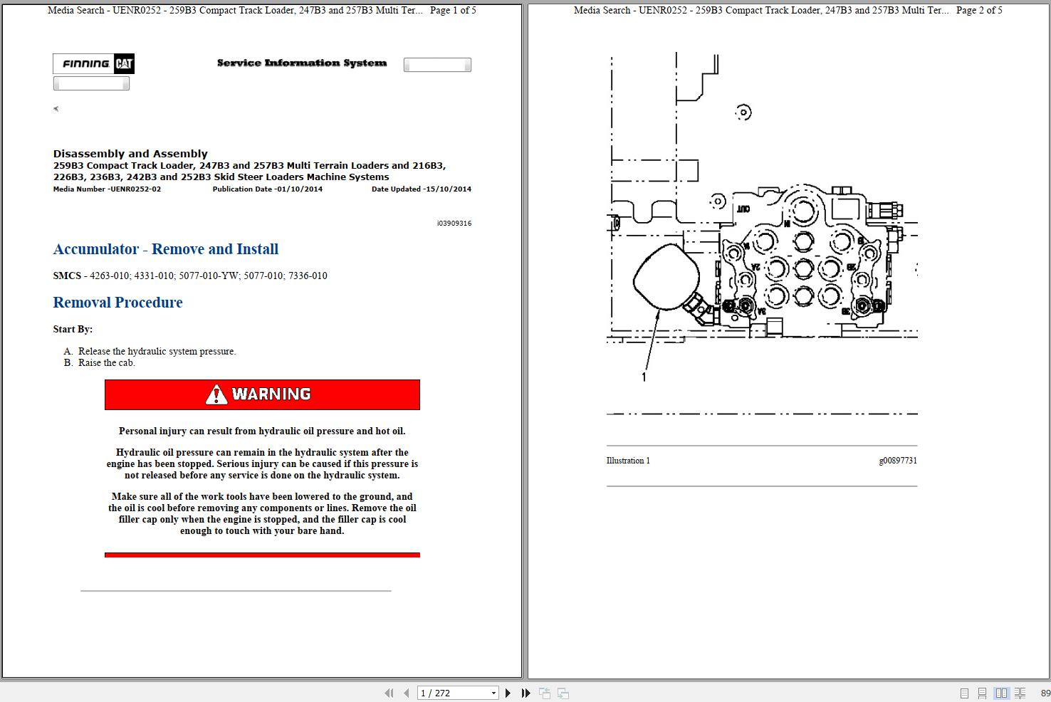 Caterpillar Skid Steer Loader 252B3 TNK Operators Service Manual Schematics 1