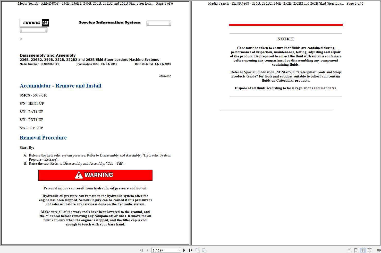 Caterpillar Skid Steer Loader 262B PDT Operators Service Manual Schematics 1