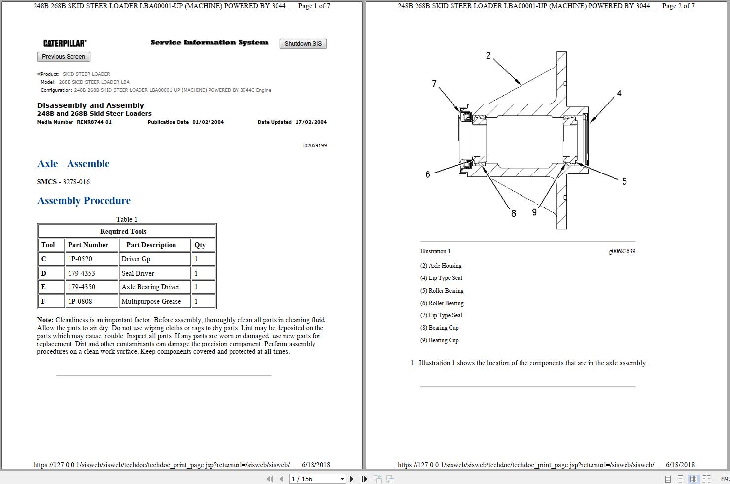 Caterpillar Skid Steer Loader 268B LBA Operators Service Manual Schematics 1