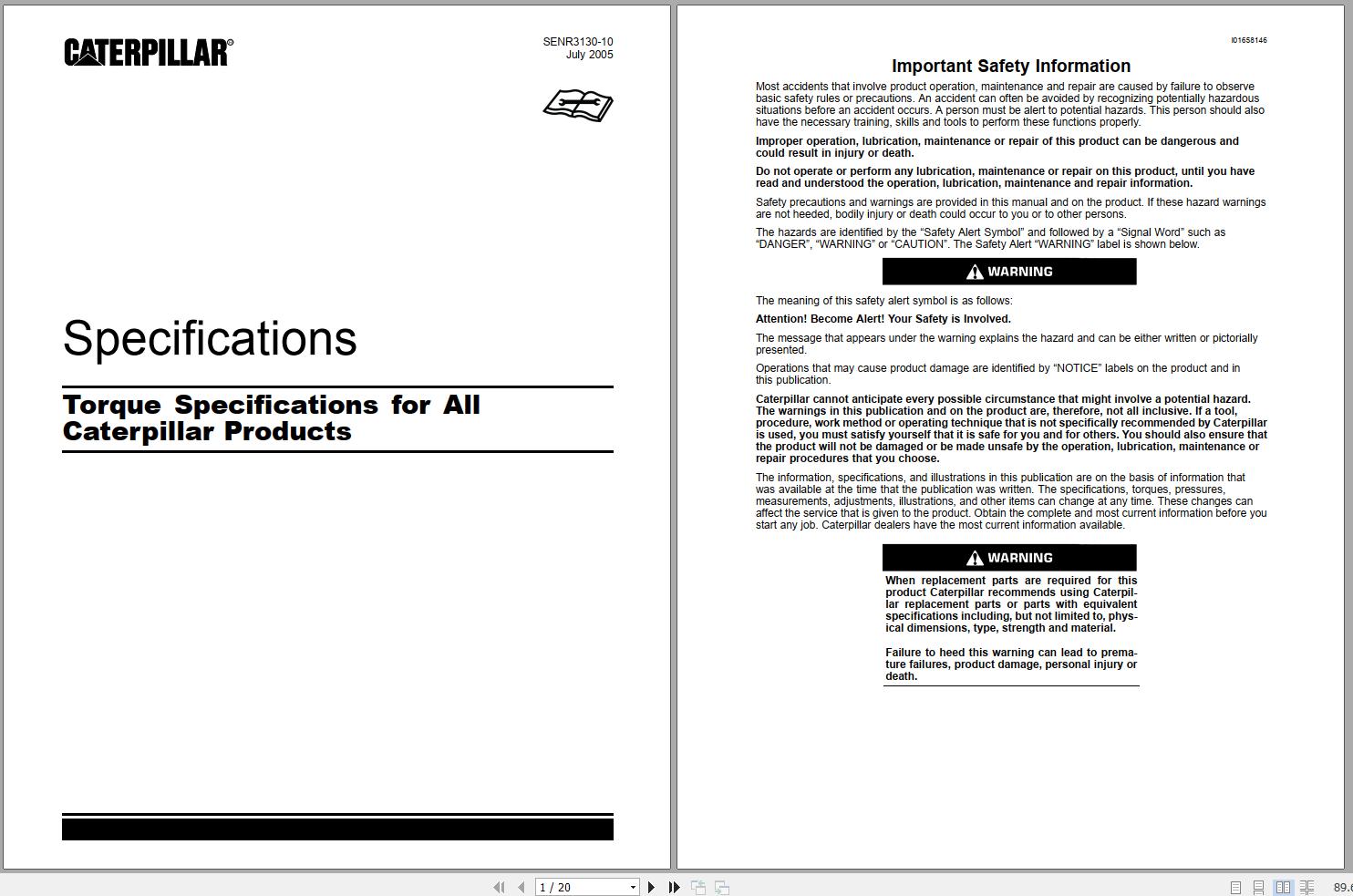 Caterpillar Specifications Torque for All Caterpillar Products SENR3130 10 1