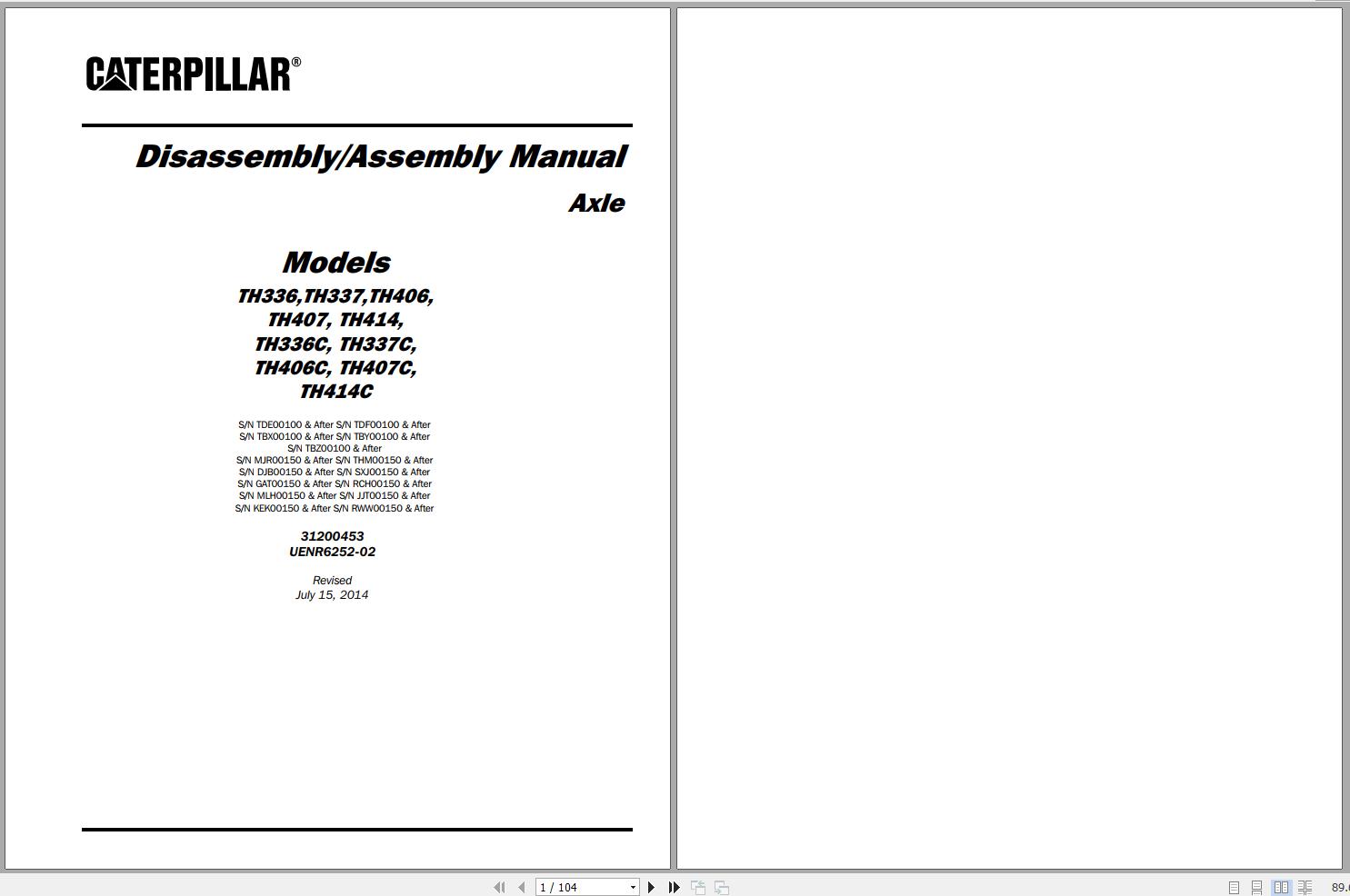 Caterpillar Telehandler TH407C MLH Operators Service Manual Schematics 1
