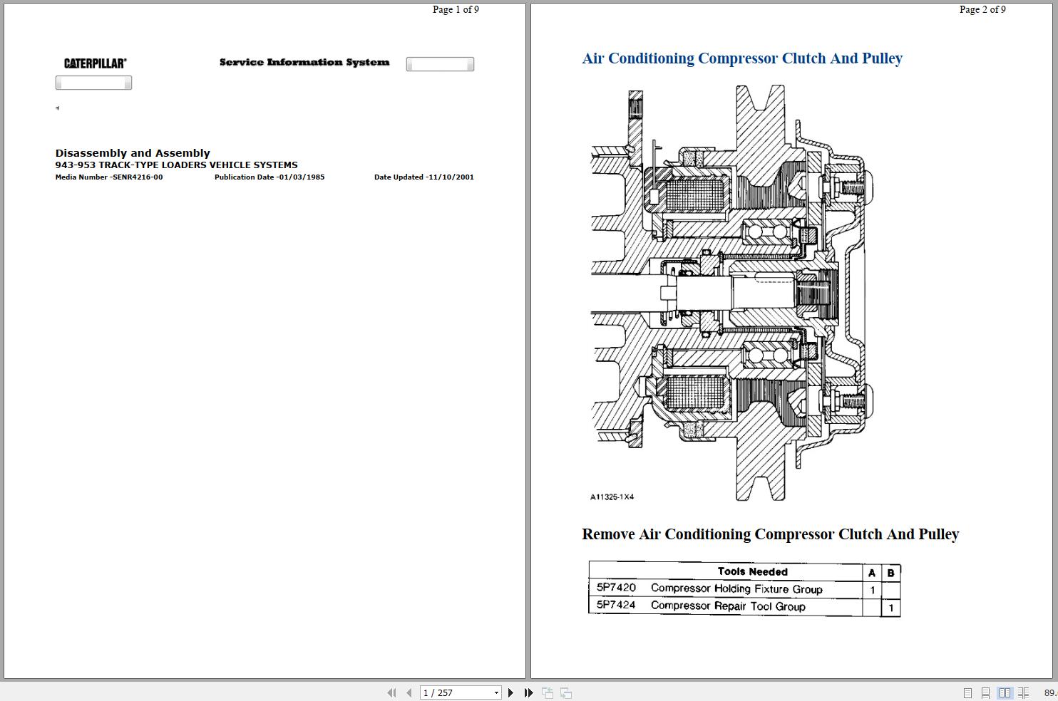 Caterpillar Track Type Loader 943 19Z Operators Service Manual 1