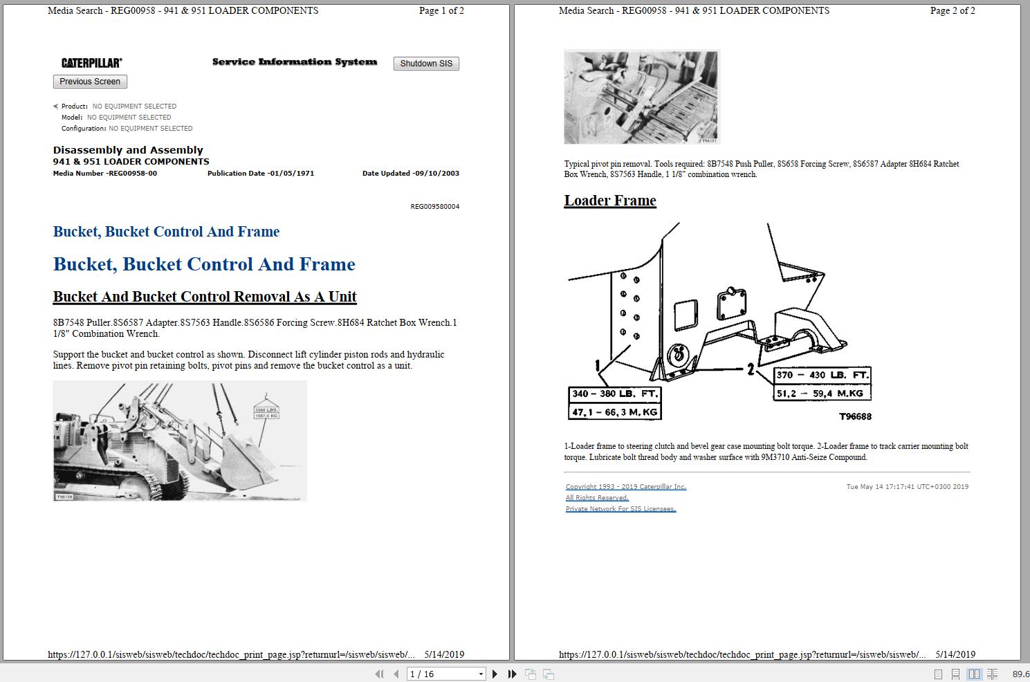 Caterpillar Track Type Loader 951C 69H Operators Service Manual 1