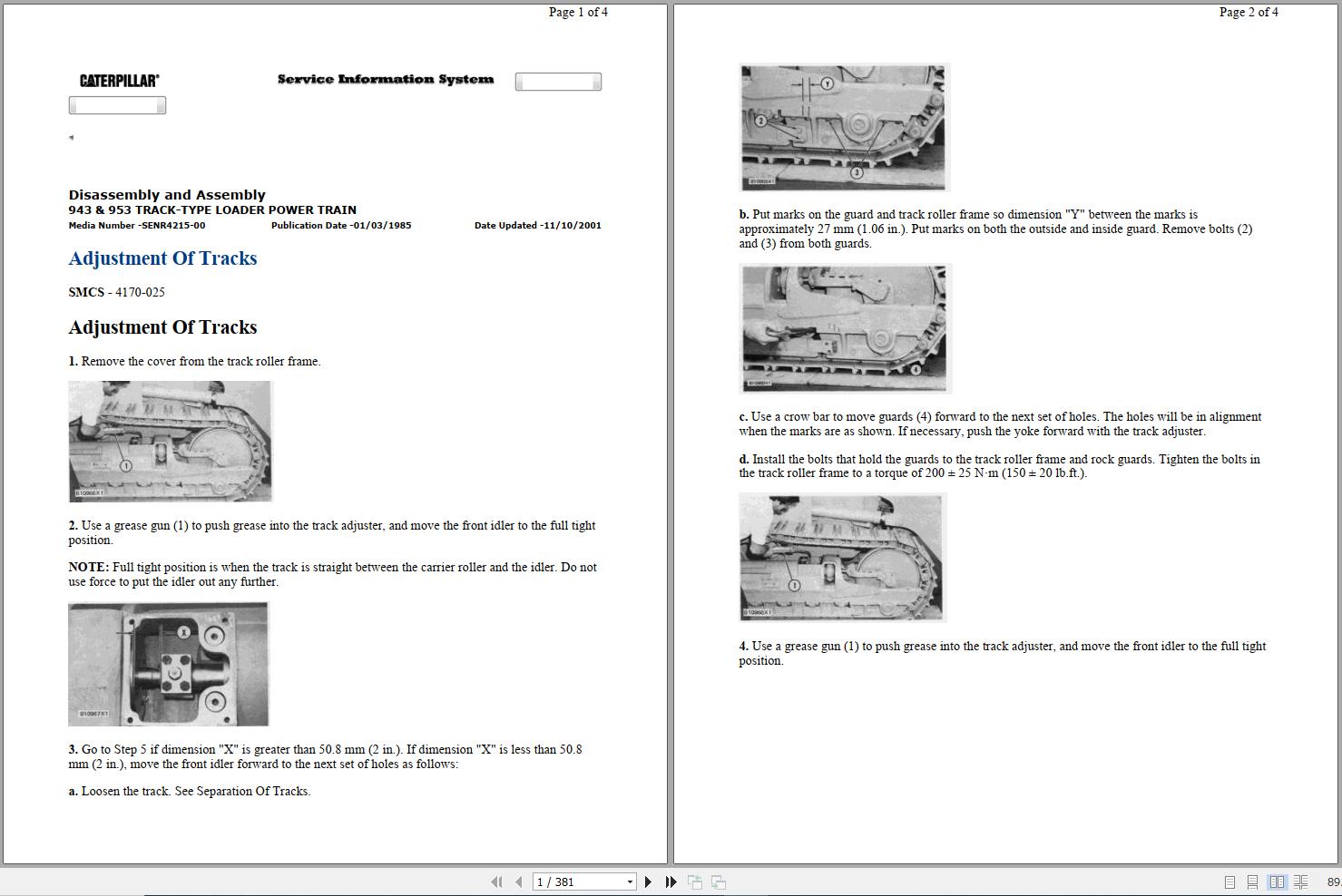 Caterpillar Track Type Loader 953 20Z Operators Service Manual 1