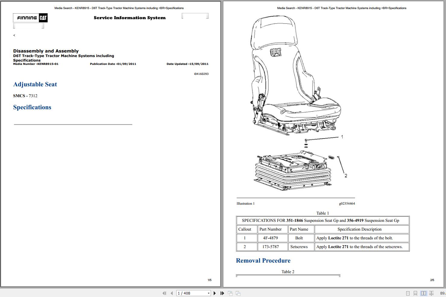 Caterpillar Track Type Tractor D6T XL GMK Operators Service Manual Schematics 1
