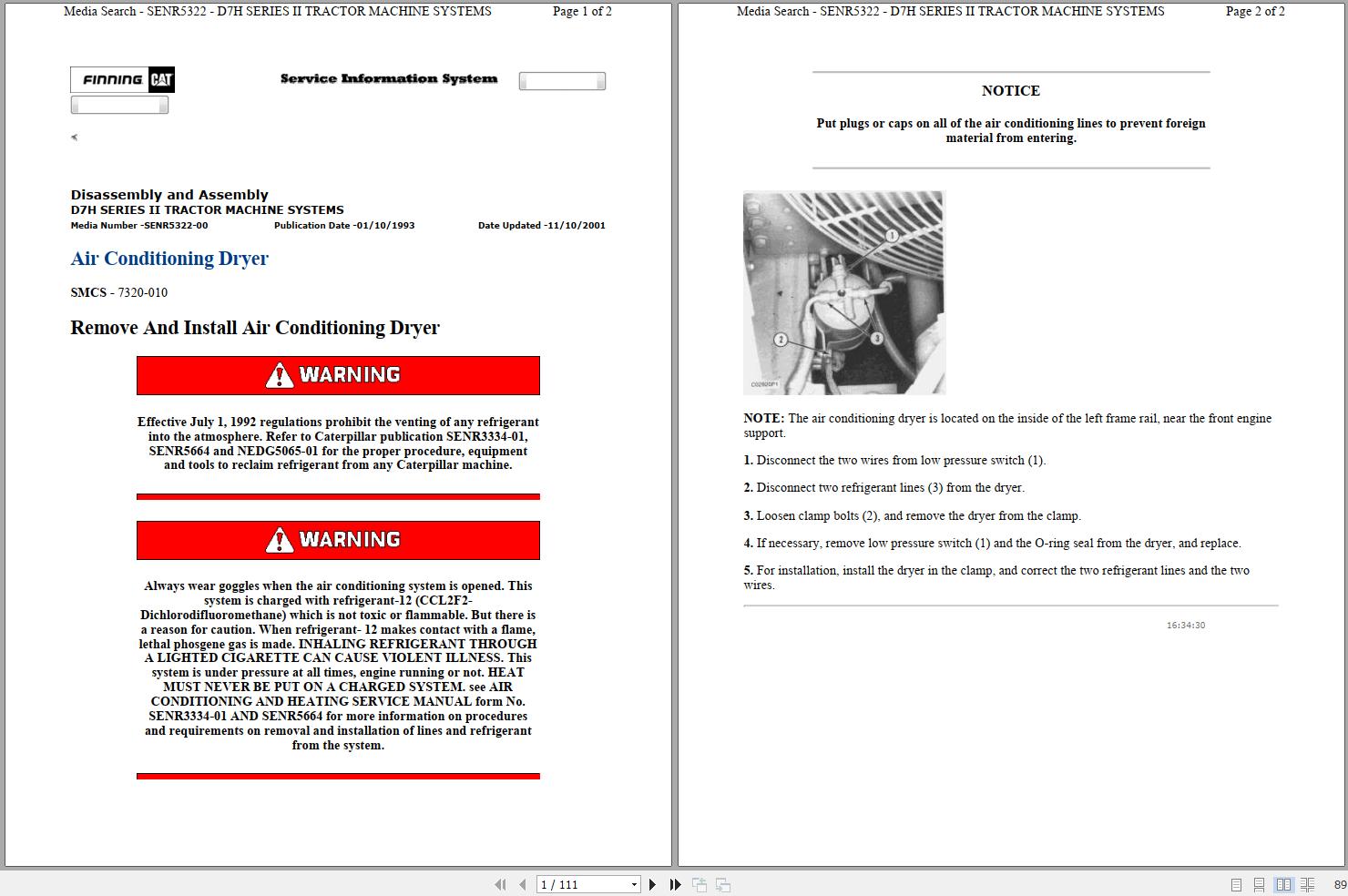 Caterpillar Track Type Tractor D7H 5BF Operators Service Manual Schematics 1