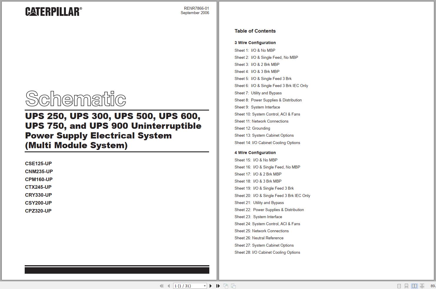 Caterpillar UPS 250 to UPS 900 Electrical Schematics RENR7866 1