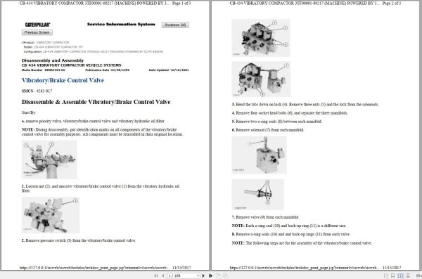 Caterpillar Vibratory Compactor CB 434 3TF 8SF Operators Service Manual Schematics 1