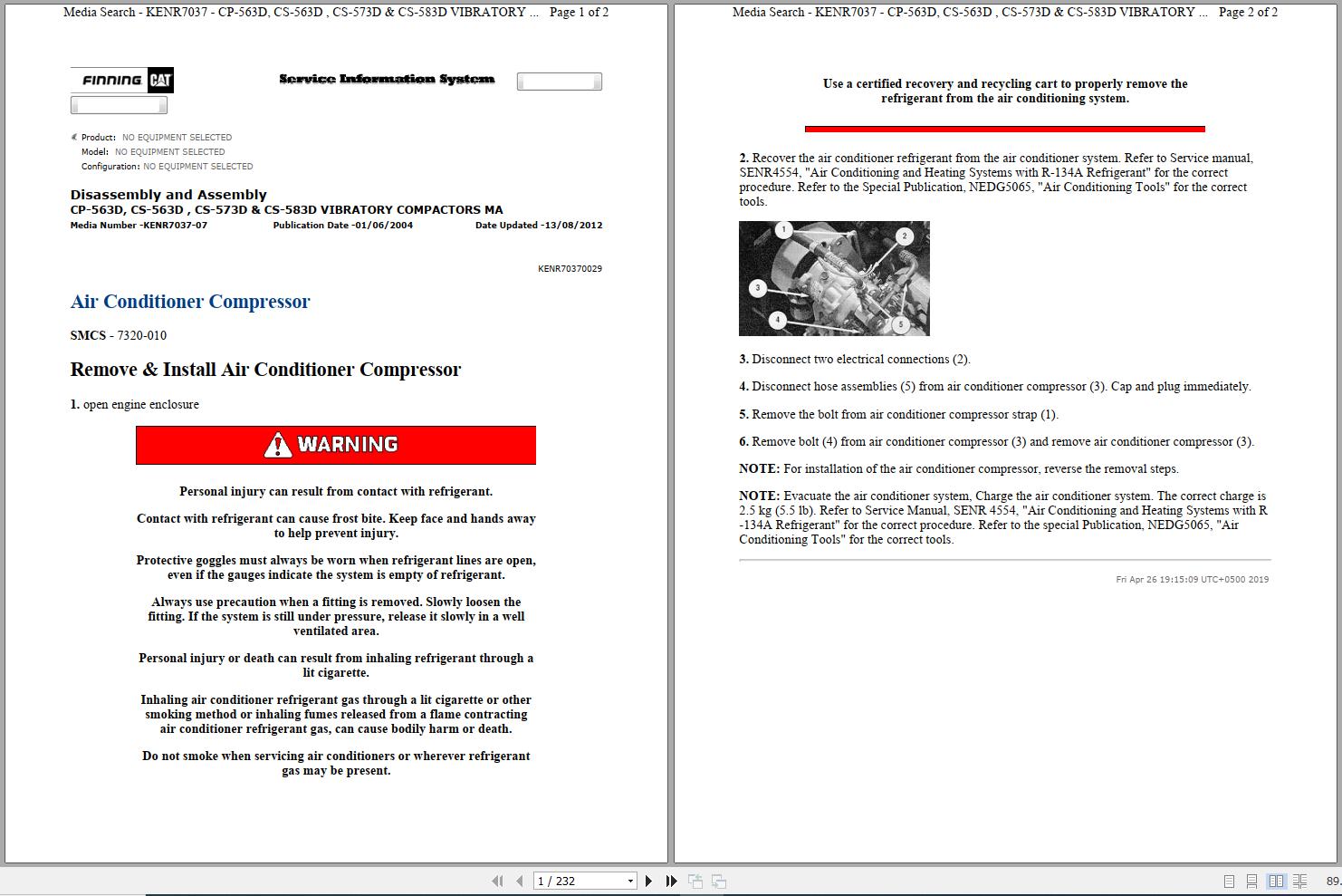 Caterpillar Vibratory Compactor CS 563D 1SZ Operators Service Manual Schematics 1