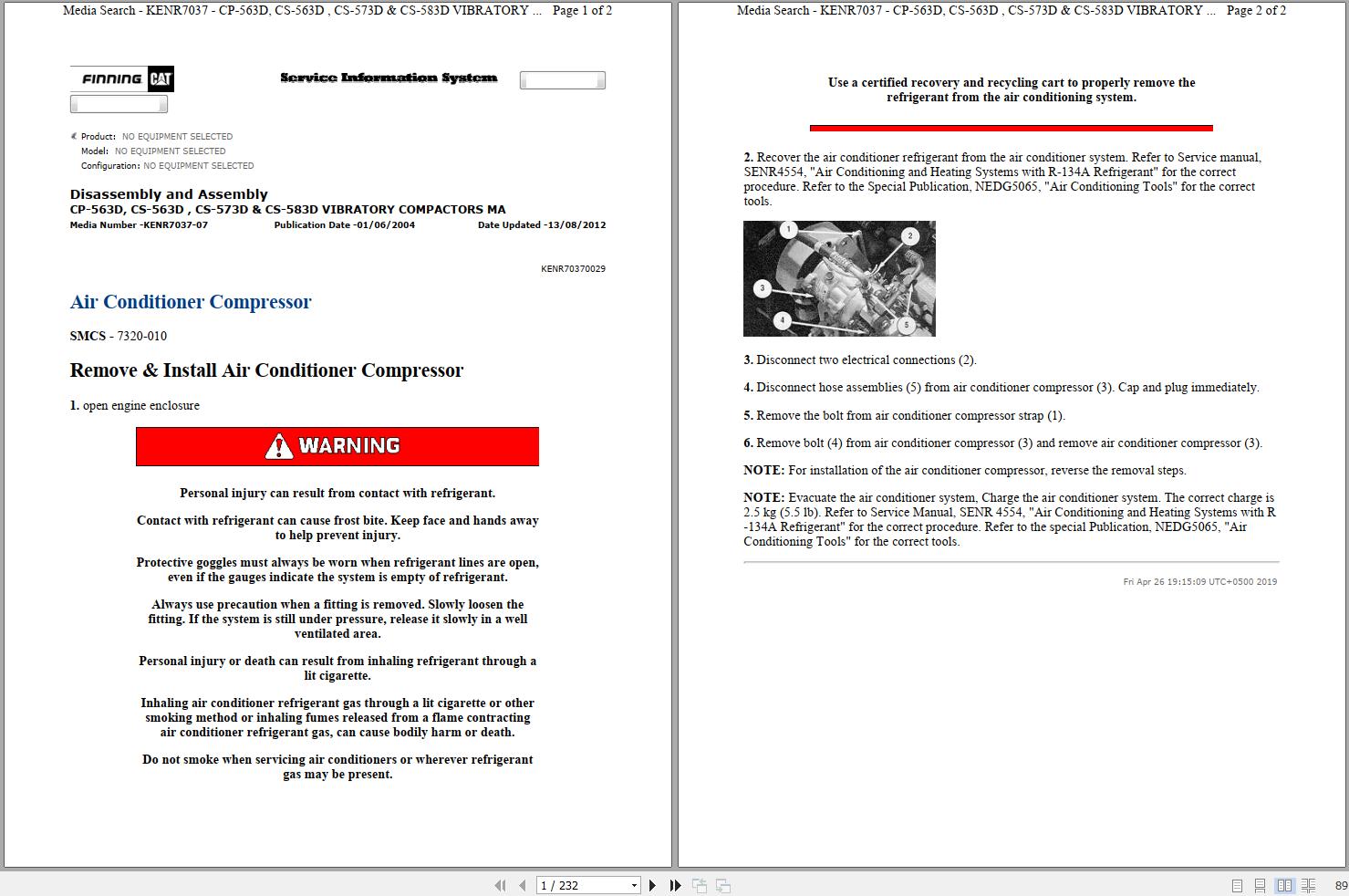 Caterpillar Vibratory Compactor CS 563D 2RZ Operators Service Manual Schematics 1