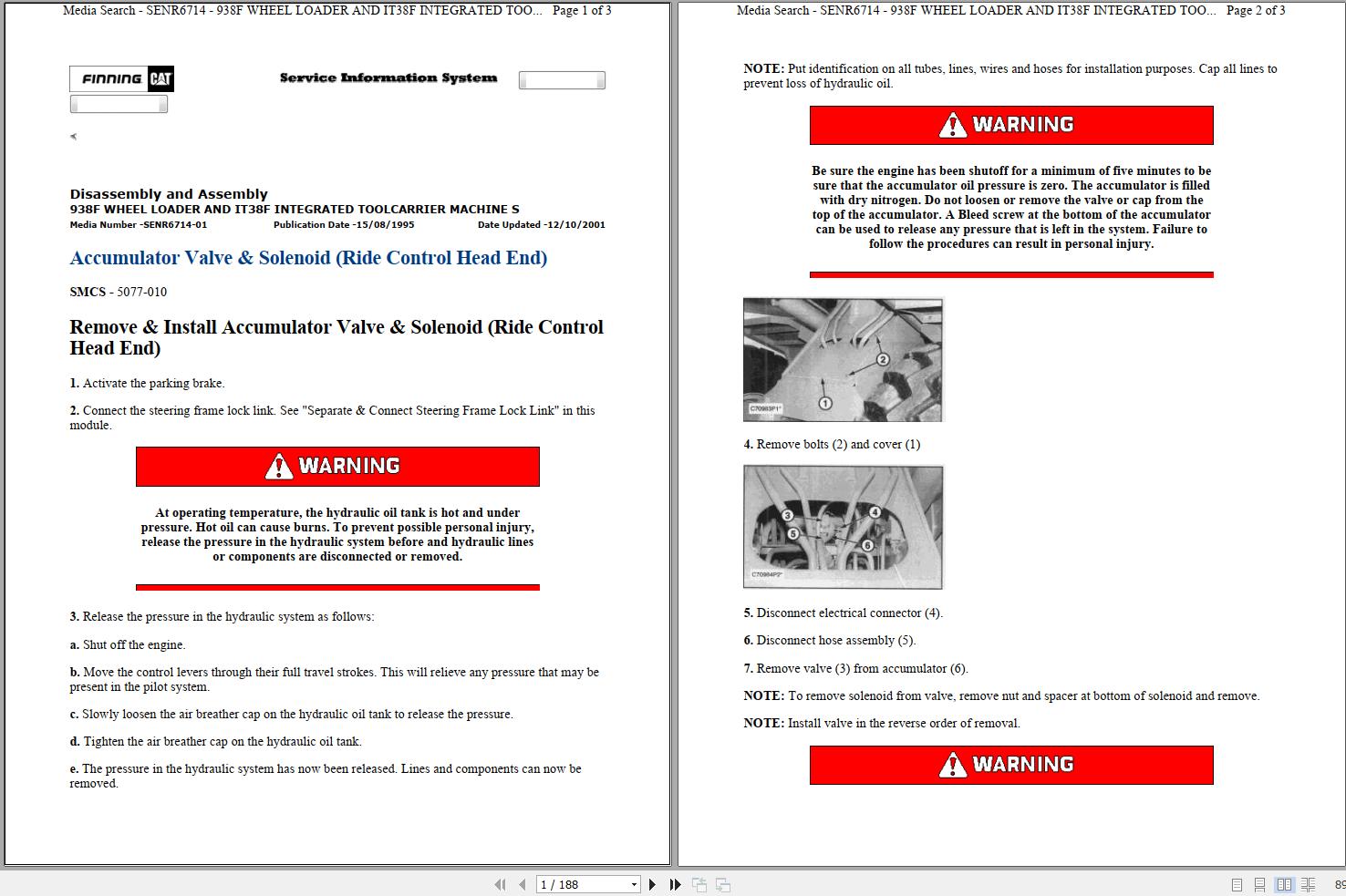 Caterpillar Wheel Loader 938F 1KM Operators Service Manual Schematics 1