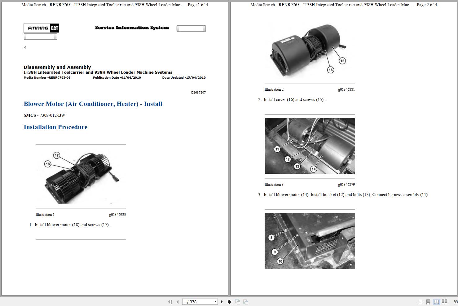 Caterpillar Wheel Loader 938H LKM Operators Service Manual Schematics 1