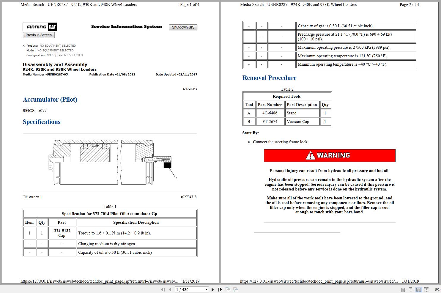 Caterpillar Wheel Loader 938K XXT Operators Service Manual Schematics 1