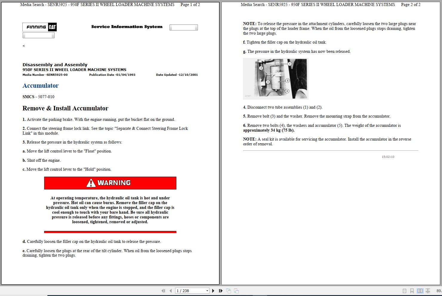 Caterpillar Wheel Loader 950F II 8TK Operators Service Manual Schematics 1