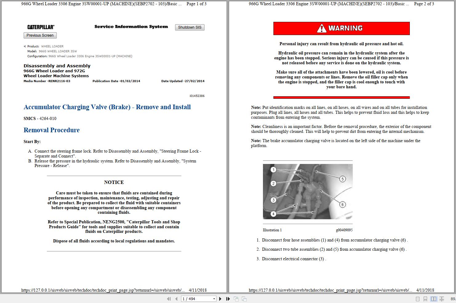 Caterpillar Wheel Loader 966G 3SW Operators Service Manual Schematics 1