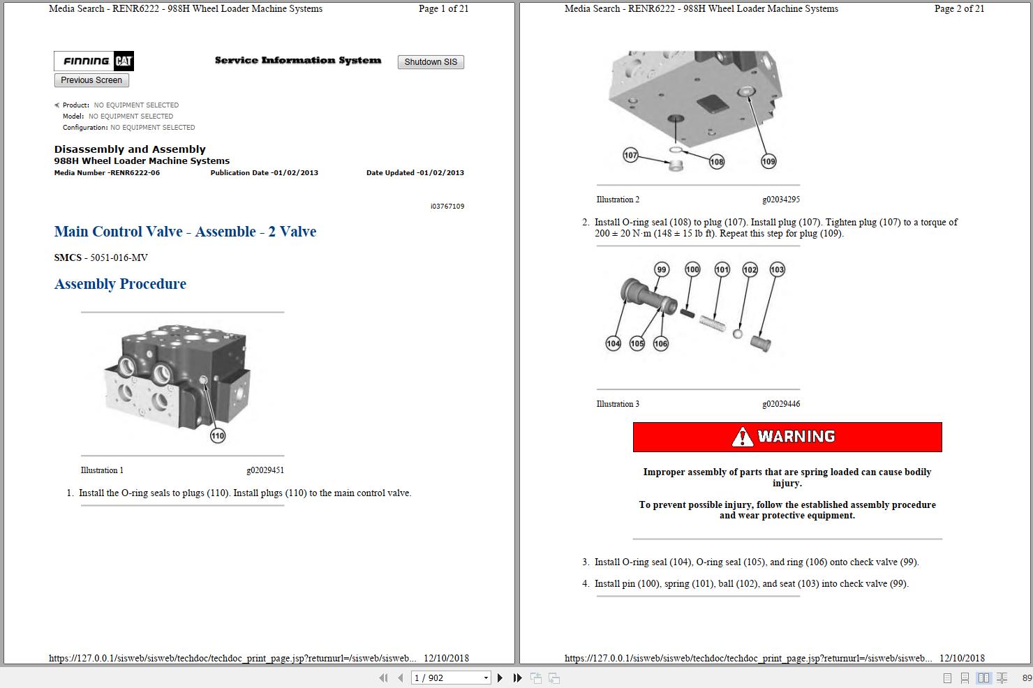 Caterpillar Wheel Loader 988H A7A Operators Service Manual Schematics 1