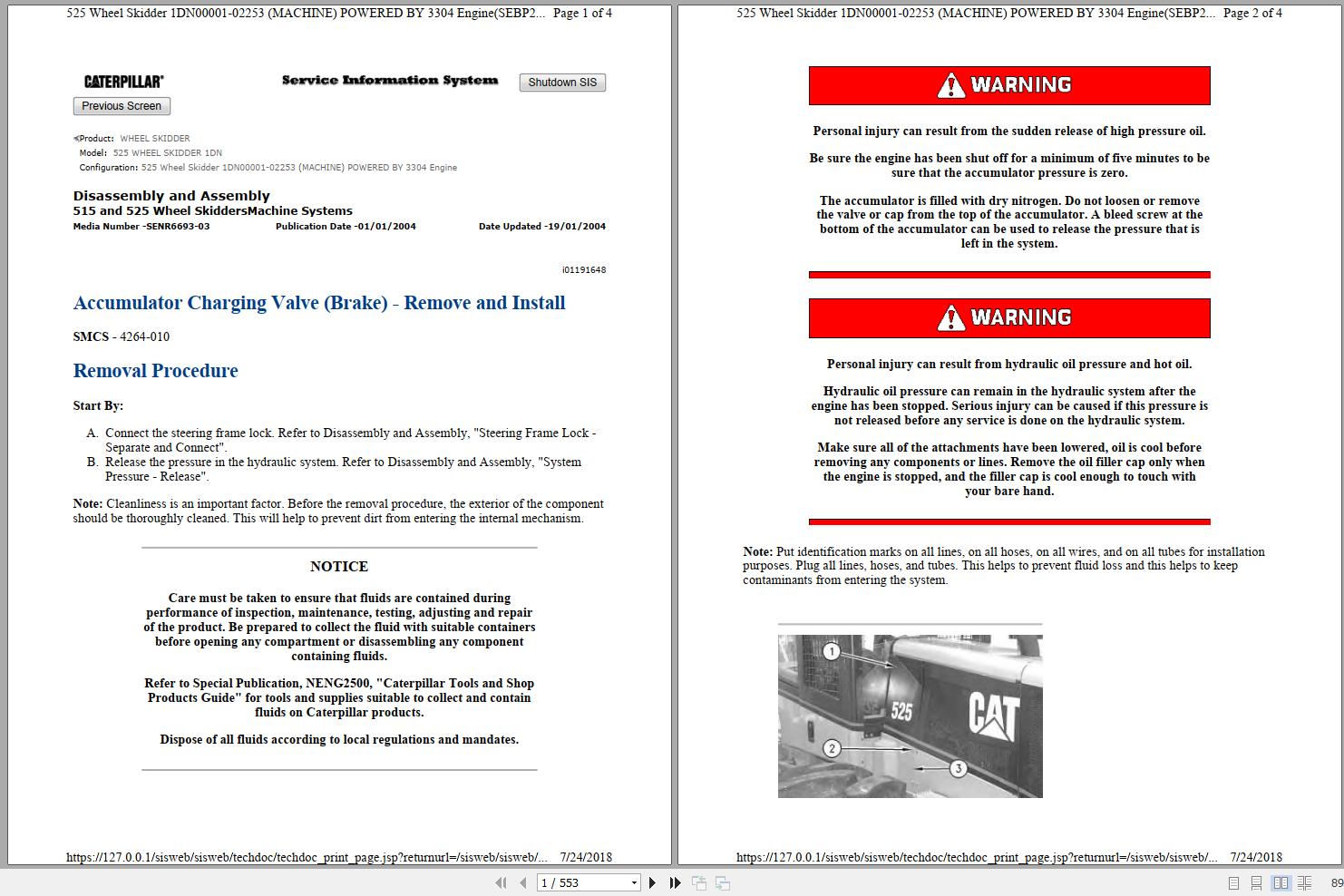 Caterpillar Wheel Skidder 525 1DN Maintenance Service Manual Schematics 1