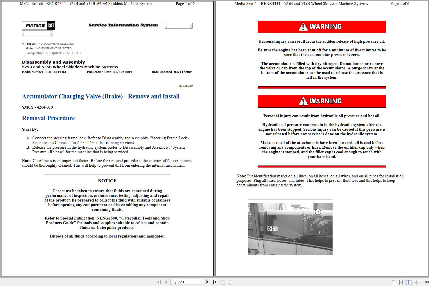Caterpillar Wheel Skidder 525B 3KZ Operators Service Manual Schematics 1