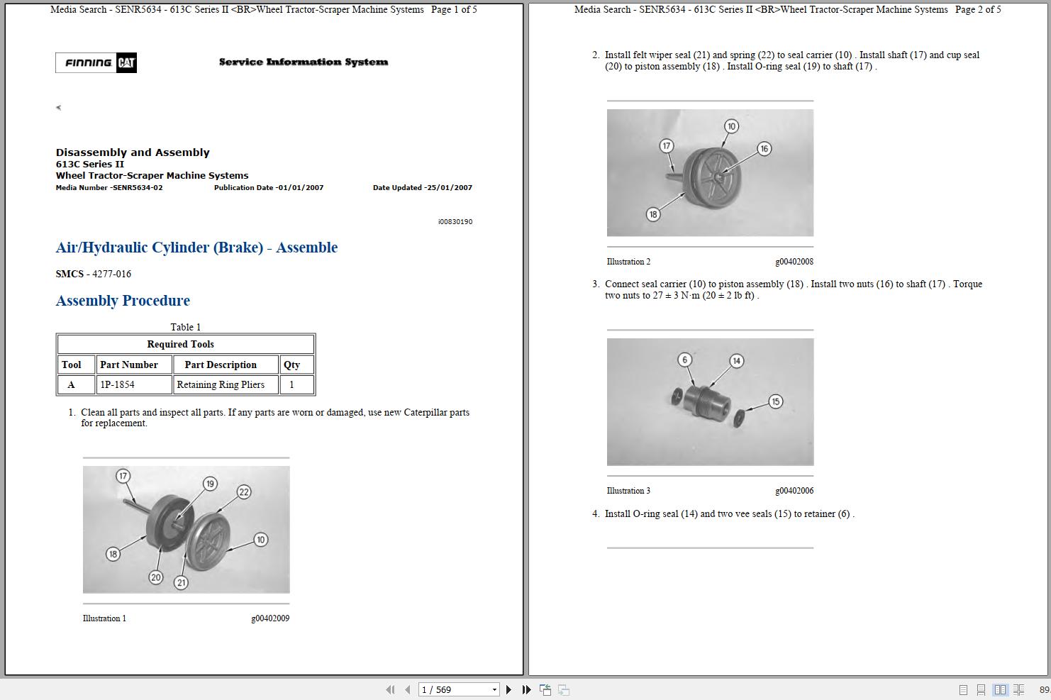 Caterpillar Wheel Tractor Scraper 613C II 8LJ Operators Service Manual Schematics 1