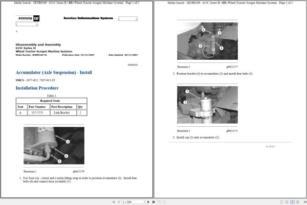 Caterpillar Wheel Tractor Scraper 615C II 9XG Operators Service Manual Schematics 1