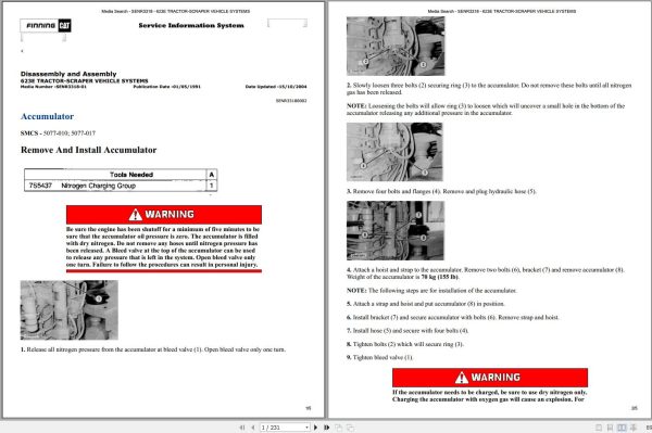 Caterpillar Wheel Tractor Scraper 623E 6YF Operators Service Manual Schematics 1
