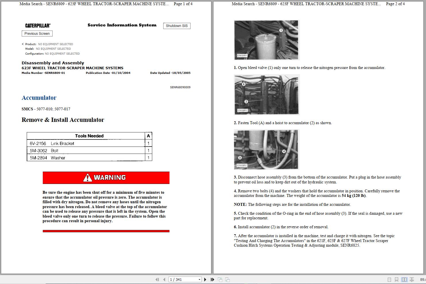 Caterpillar Wheel Tractor Scraper 623F 6BK Operators Service Manual Schematics 1