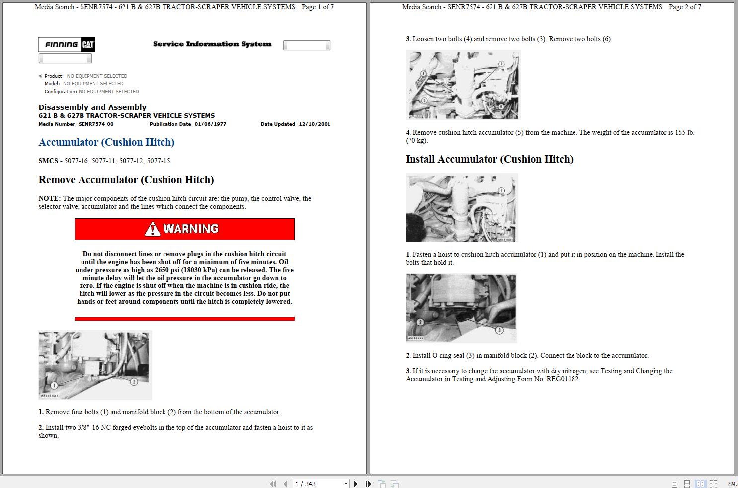 Caterpillar Wheel Tractor Scraper 627B 14S Operators Service Manual Schematics 1